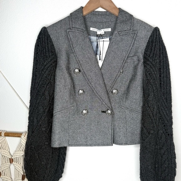 NWT Veronica Beard blazer Eamon Mixed Media
Double Breasted Jacket new gray knit - Picture 5 of 8